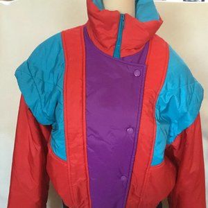 OBERMEYER Vintage 80s Aspen Ski Neon Retro Ski Jacket Coat Size 8